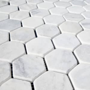 Calacatta Tumbled White Marble Hexagon Mosaics