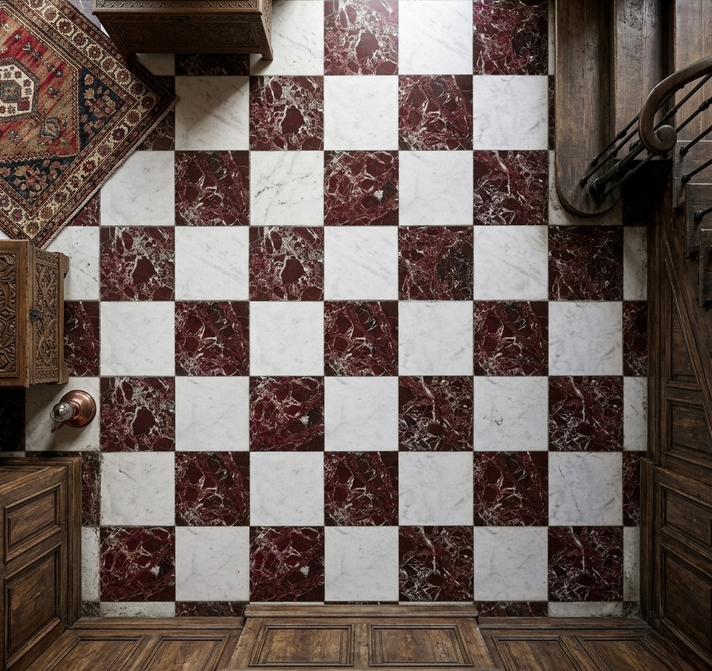 rosso-levanto-calacatta-white-chequerboard-polished-marble-floor-tiles